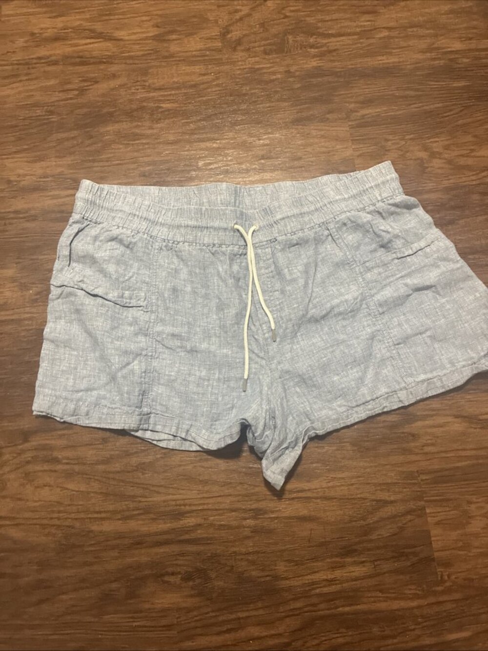 Athleta Cabo Linen 4" Short Wmns Size 24 Blue Drawstring Pull On Pockets Travel